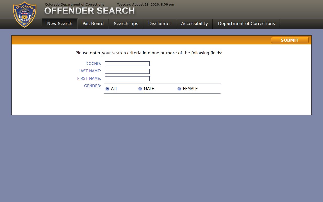 Parker residents directory reference to the Colorado DOC offender search