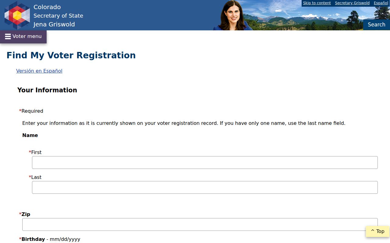 Parker residents directory view of Colorado voter self lookup fields