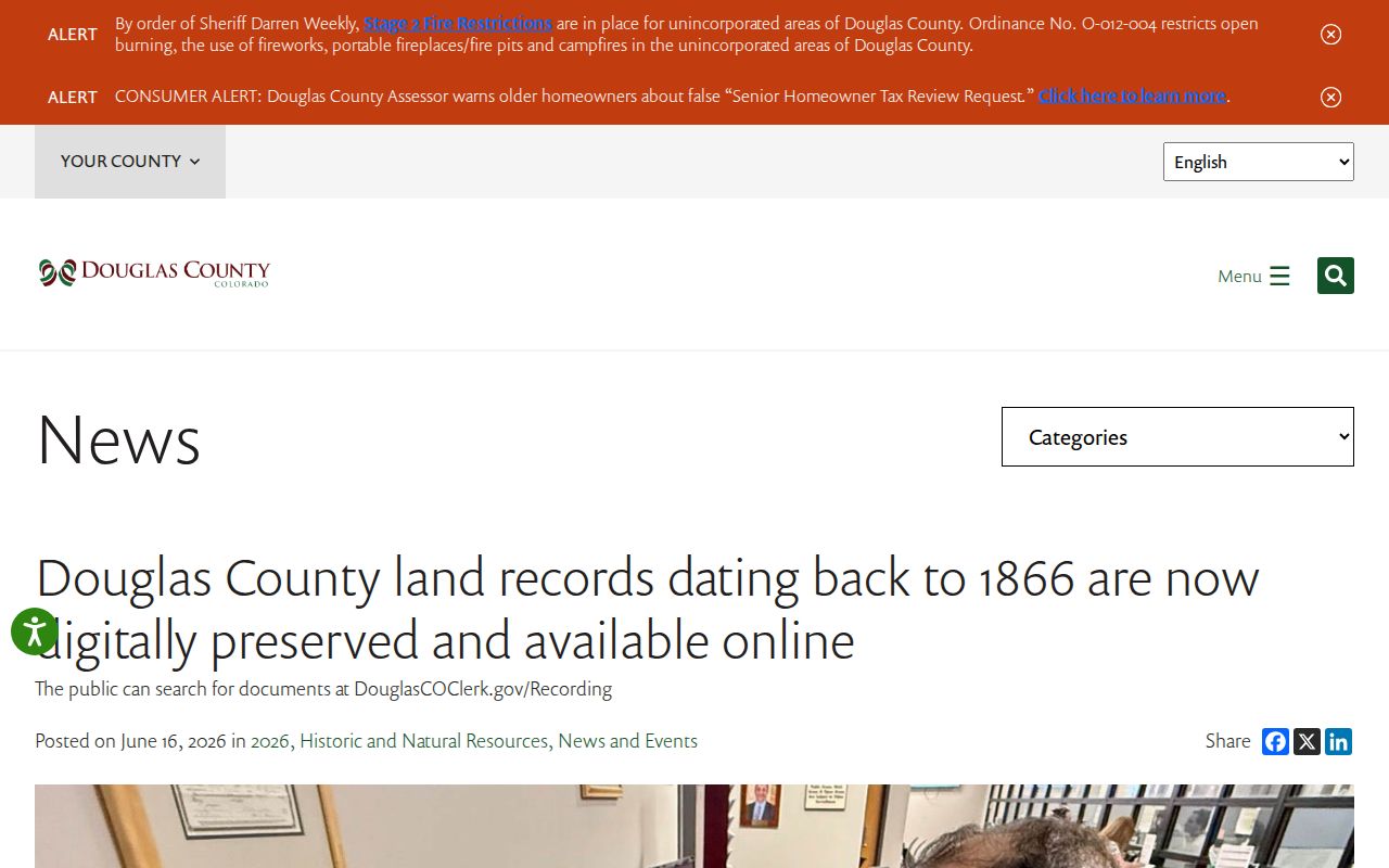 Parker previous residents access to Douglas County land records dating back to 1866