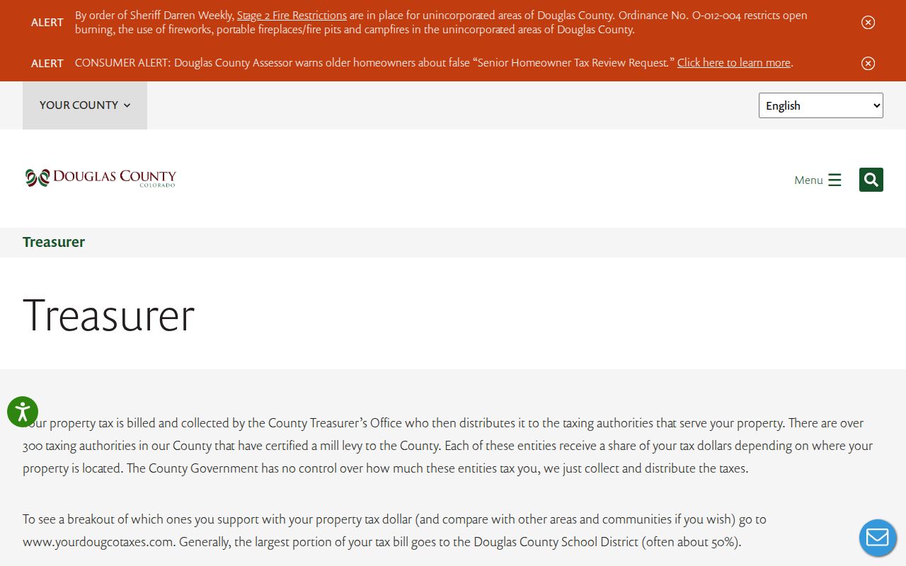 Parker ZIP code directory Douglas County Treasurer property account inquiry